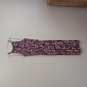 London Times Jumpsuit Capri Navy Blue Floral High Neck with pockets Size 12